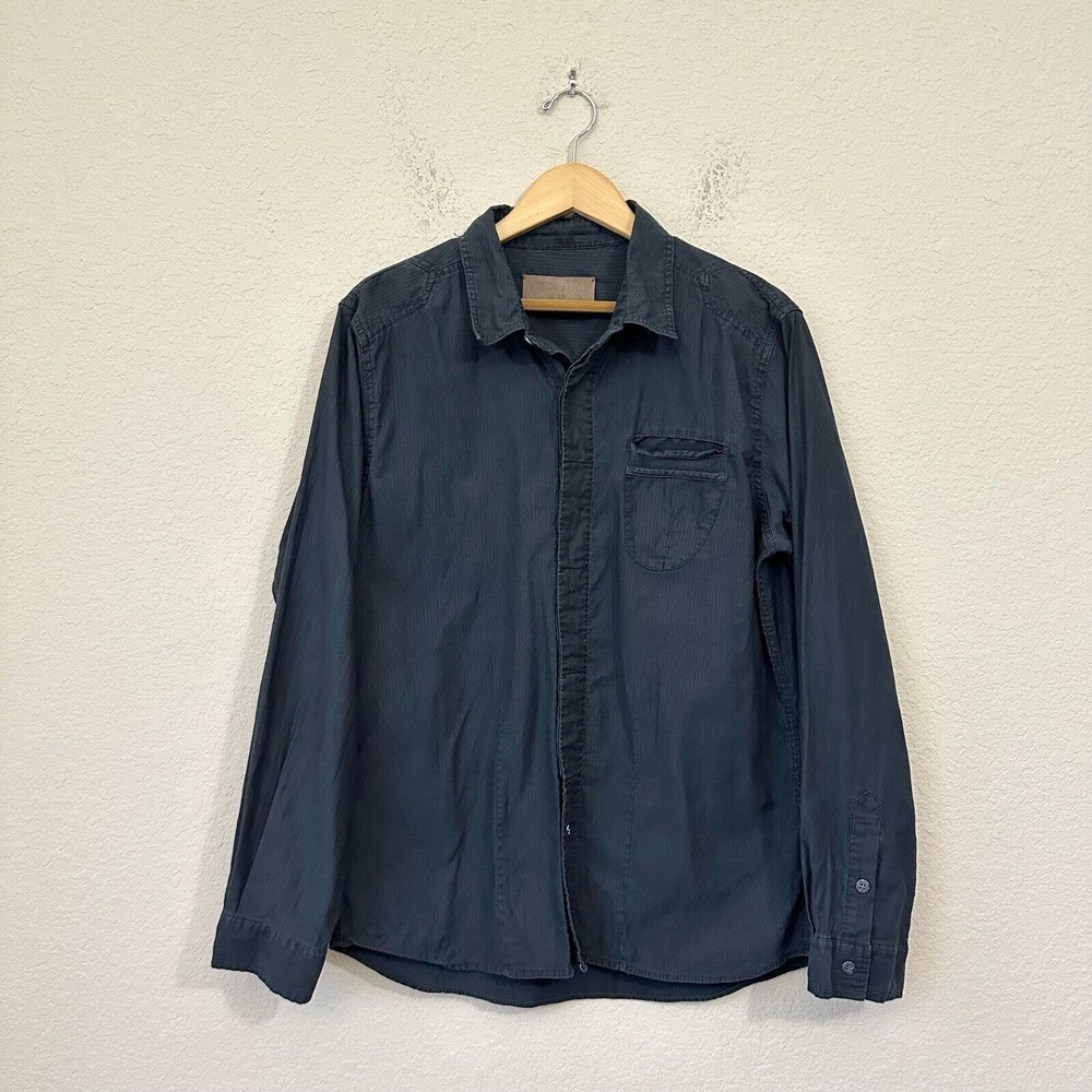 COMSTOCK & CO Long Sleeve Striped Button Up Shirt Military Style in Black